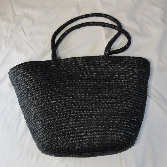 Large black zippered straw bag - Picture 1 of 4